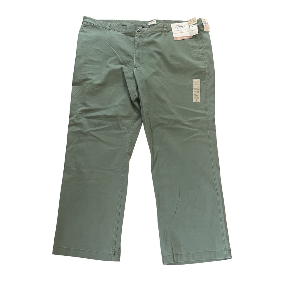 NWT Dockers Men's Size W50 x L32 Green Chino Pants Washed Khaki 98% Cotton